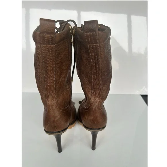 Tory Burch Trigg Brown Leather Rugged Stilleto Heel Kiltie Fringe Boot Size 9. - Picture 2 of 7
